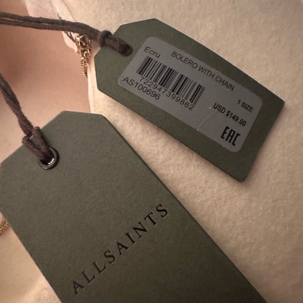 All Saints Cream Felt Hat with Gold Chain - Picture 5 of 8